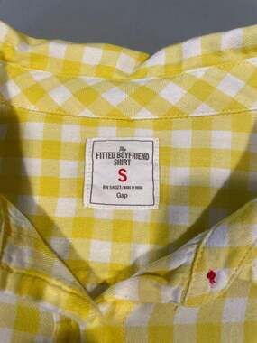 Gap Womens Fitted Boyfriend Shirt Yellow Gingham Cotton S
